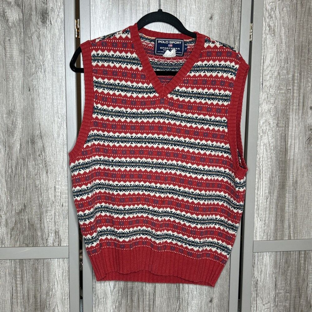 Vintage Polo Sport Ralph Lauren Sweater Vest Country Club Golf V Neck Red